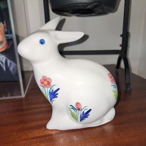 Alcobaca Ceramic Bunny with Handpainted Flowers